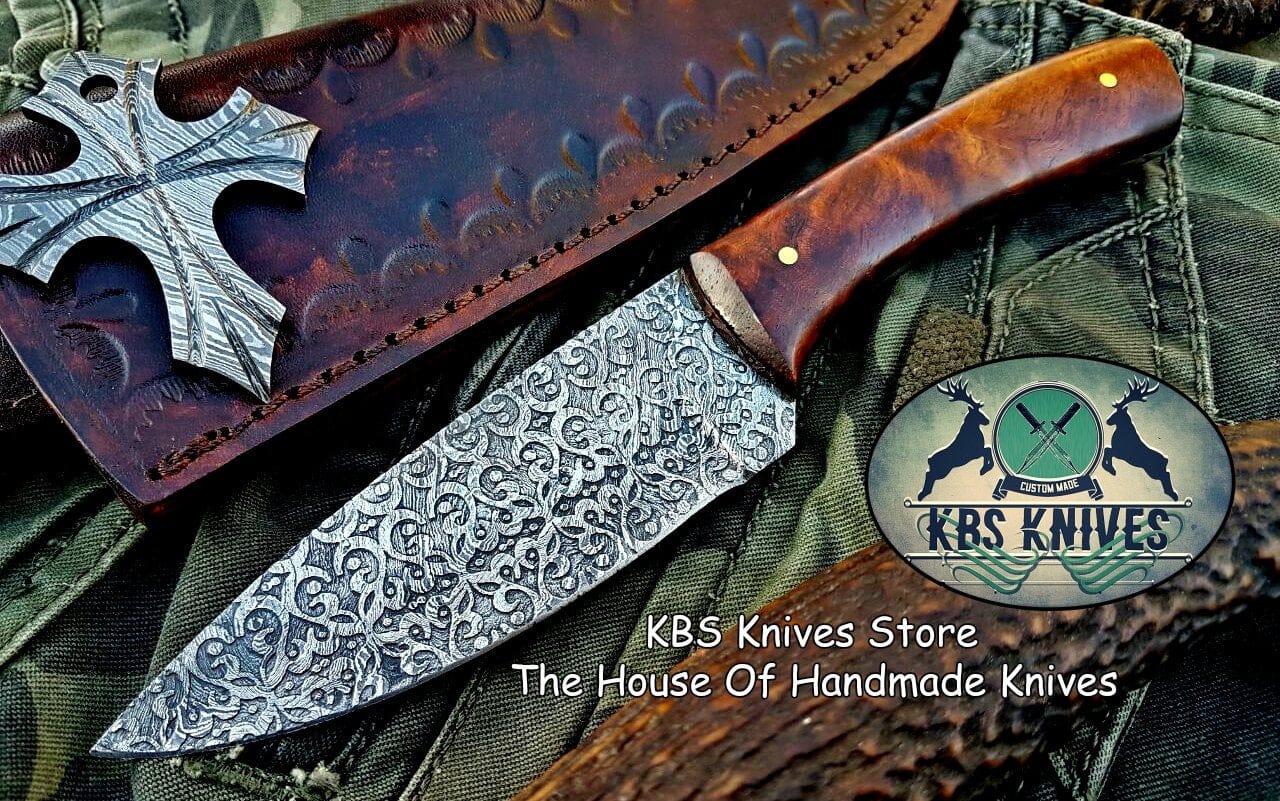 KBS Knives Store Skinner Knife Custom Handmade Damascus Steel Hunting Skinning Knife