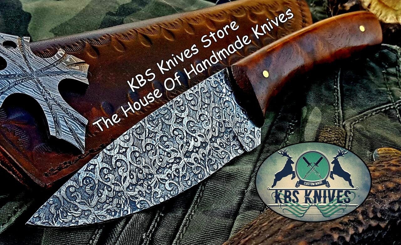 KBS Knives Store Skinner Knife Custom Handmade Damascus Steel Hunting Skinning Knife
