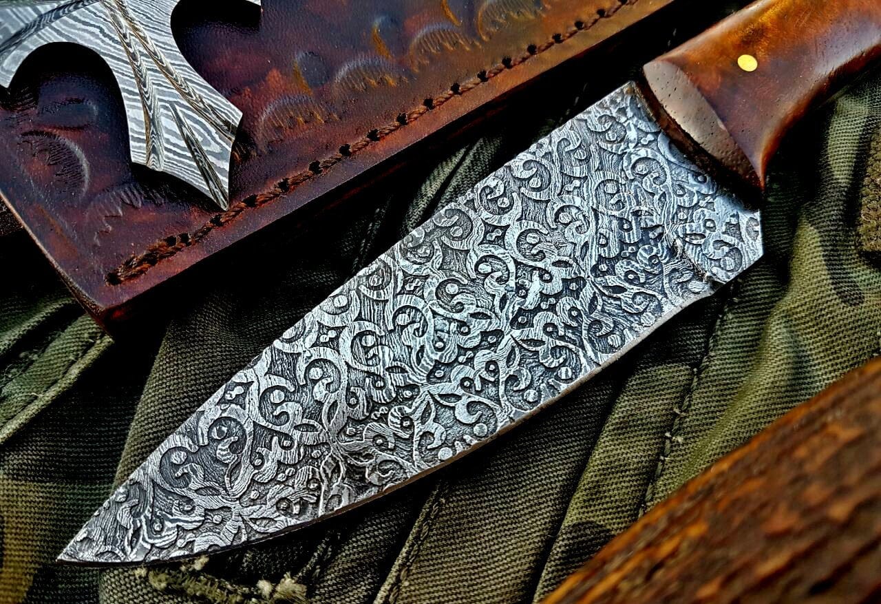 KBS Knives Store Skinner Knife Custom Handmade Damascus Steel Hunting Skinning Knife