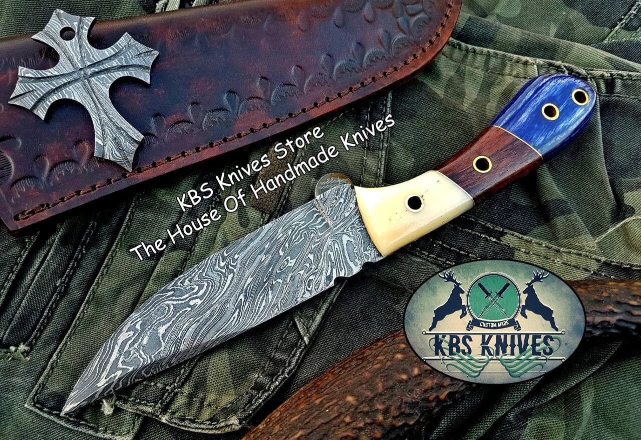 KBS Knives Store Skinner Knife Custom Handmade Damascus Steel Hunting Skinning Knife