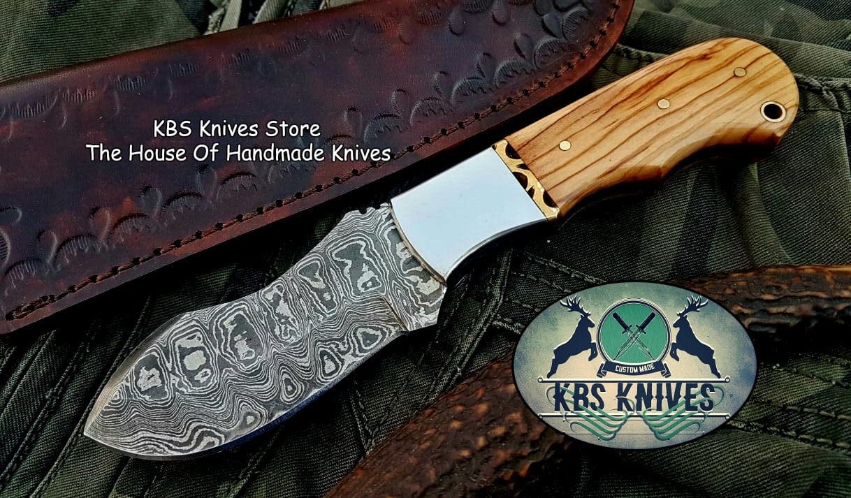 KBS Knives Store Skinner Knife Custom Handmade Damascus Steel Hunting Skinning Knife