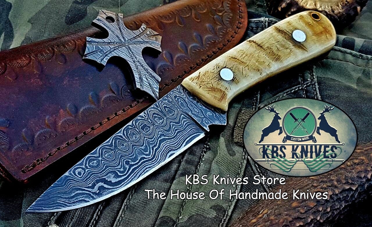 KBS Knives Store Skinner Knife Custom Handmade Damascus Steel Hunting Skinning Knife