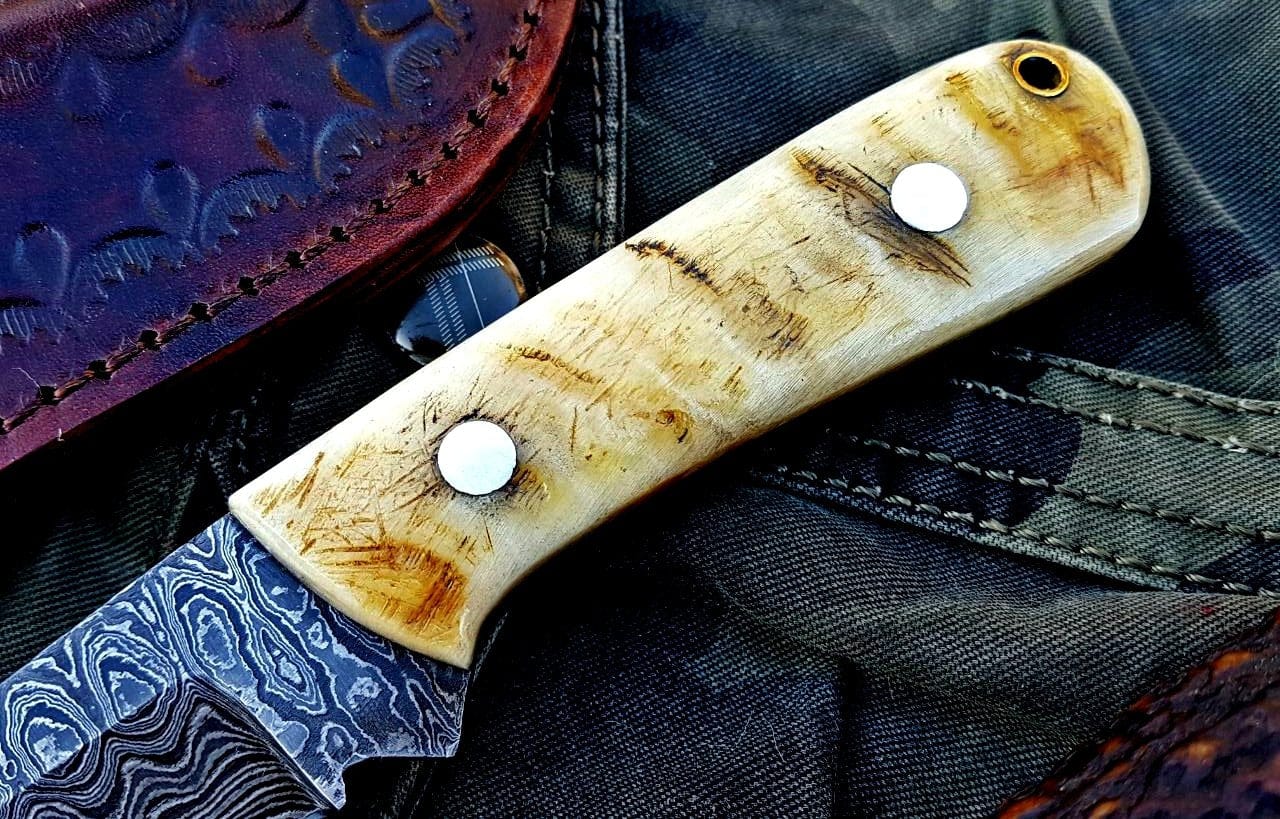 KBS Knives Store Skinner Knife Custom Handmade Damascus Steel Hunting Skinning Knife