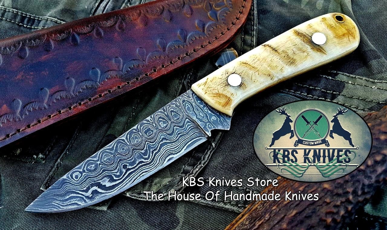 KBS Knives Store Skinner Knife Custom Handmade Damascus Steel Hunting Skinning Knife