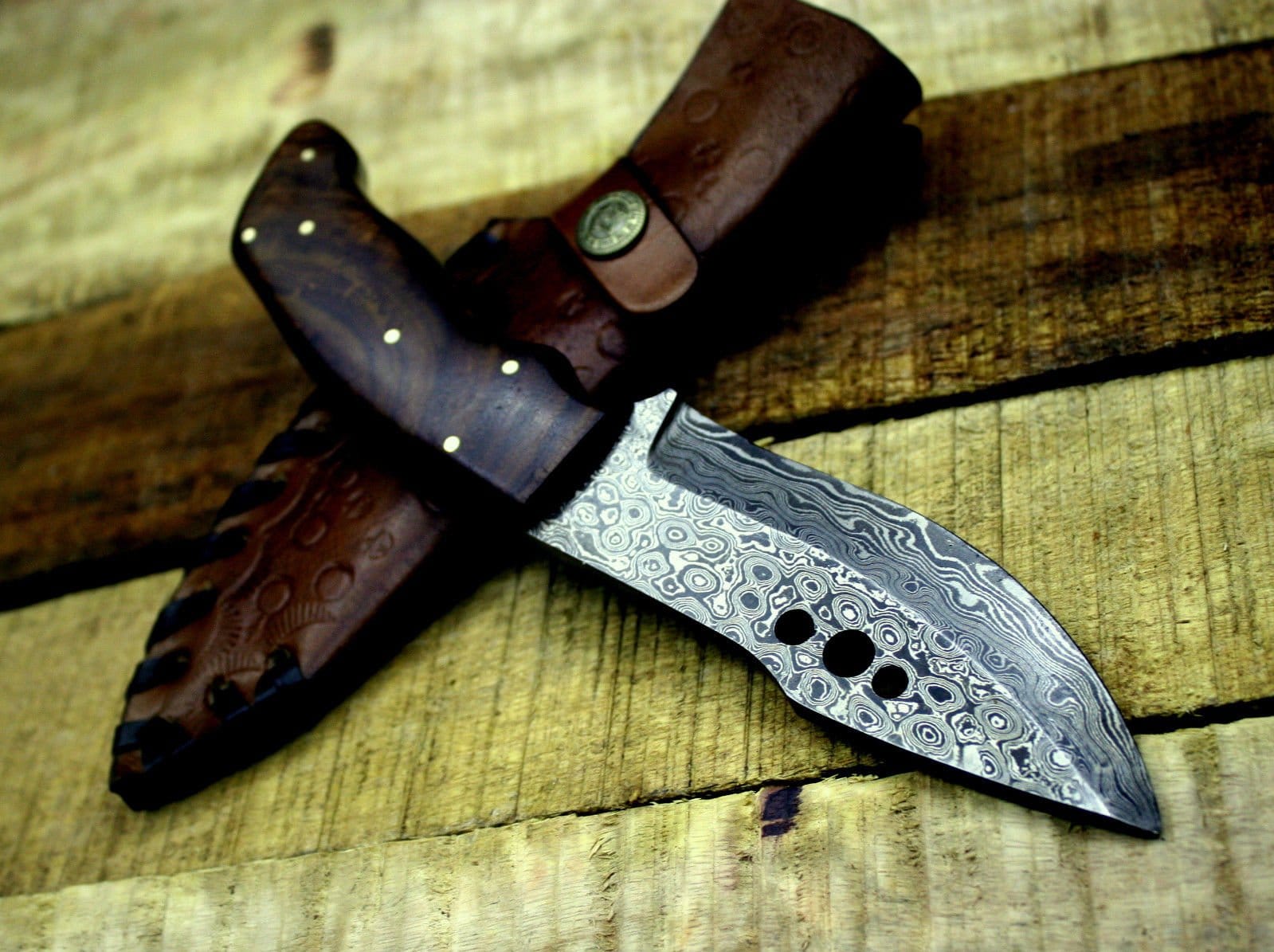 KBS Knives Store Skinner Knife Custom Handmade Damascus Steel Raindrop Hunting/Skinning Knife