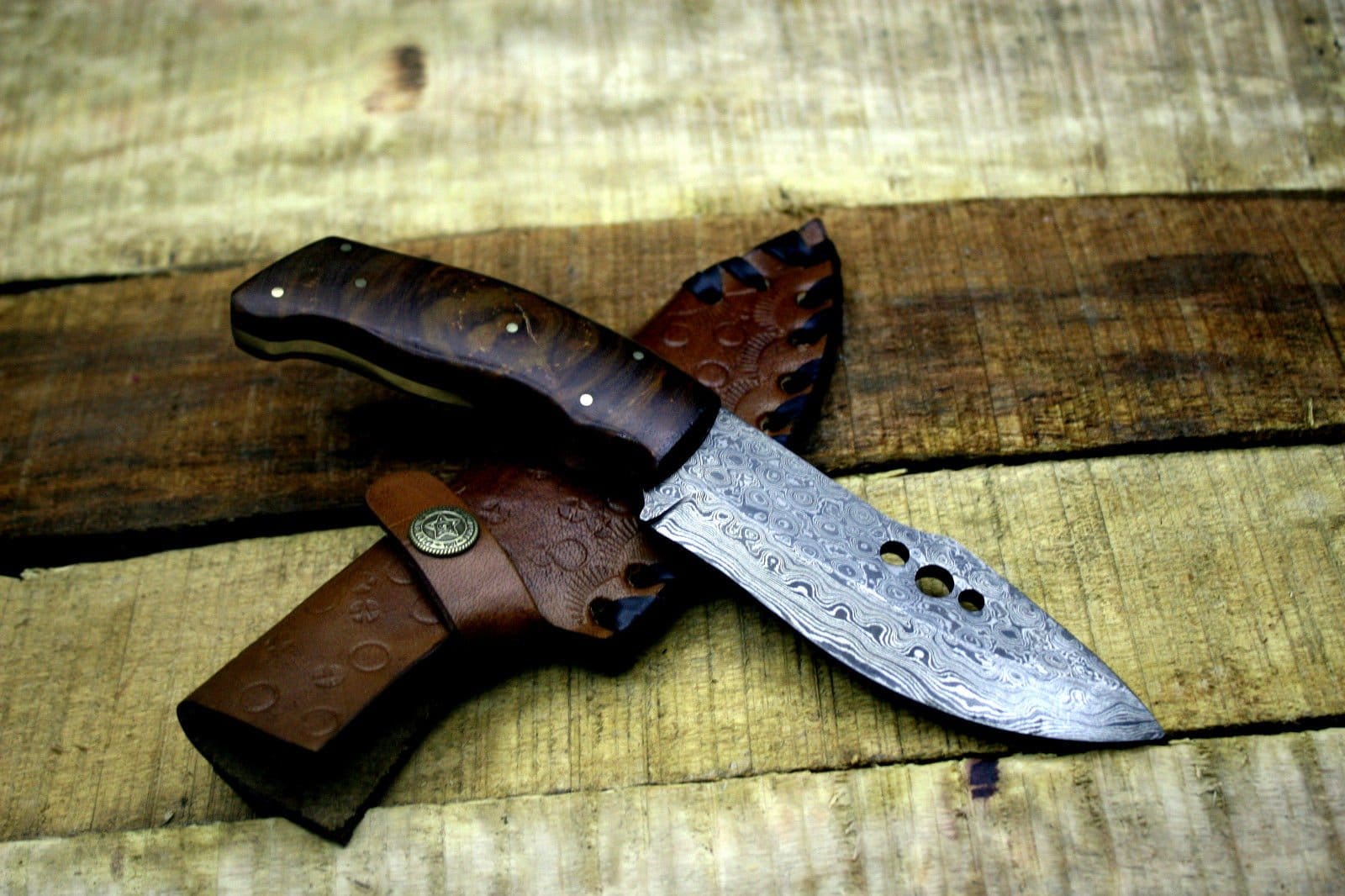 KBS Knives Store Skinner Knife Custom Handmade Damascus Steel Raindrop Hunting/Skinning Knife