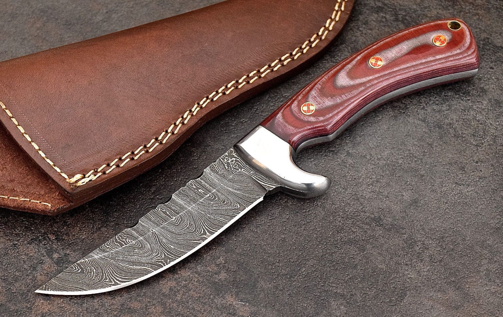 KBS Knives Store Skinner Knife Custom Handmade Damascus Steel Red Micarta Skinning/Camping/Hunting Knife