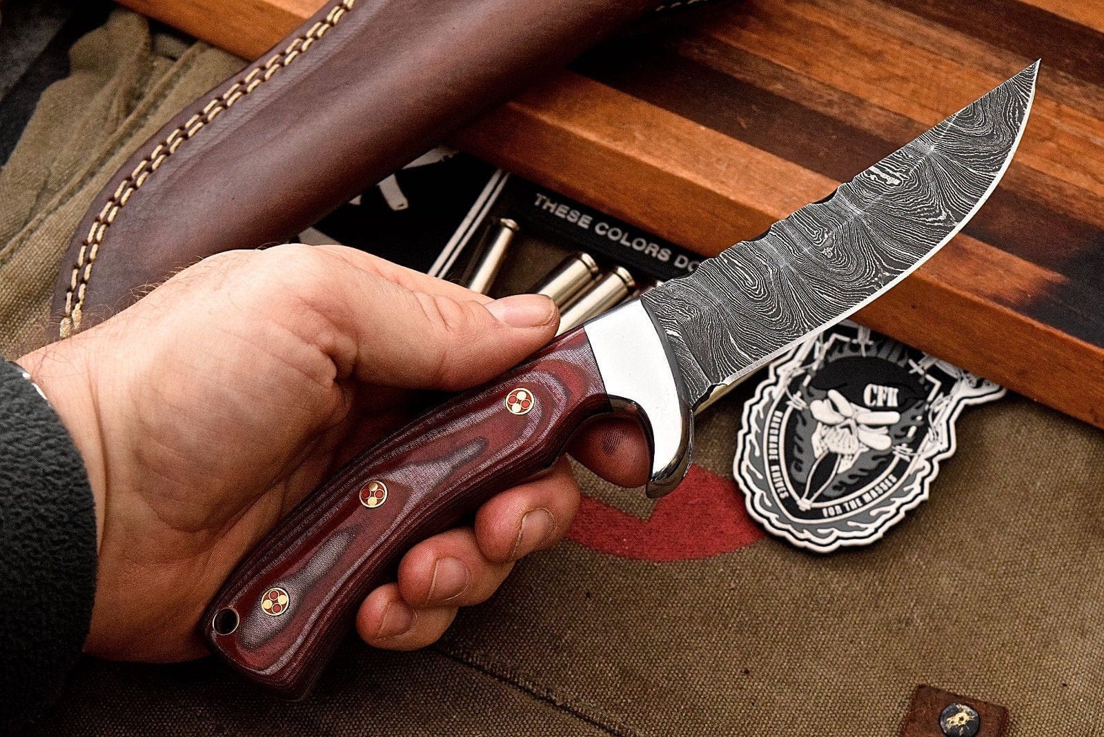 KBS Knives Store Skinner Knife Custom Handmade Damascus Steel Red Micarta Skinning/Camping/Hunting Knife