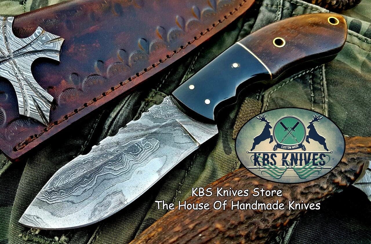 KBS Knives Store Skinner Knife Custom Handmade Damascus Steel Skinner Knife