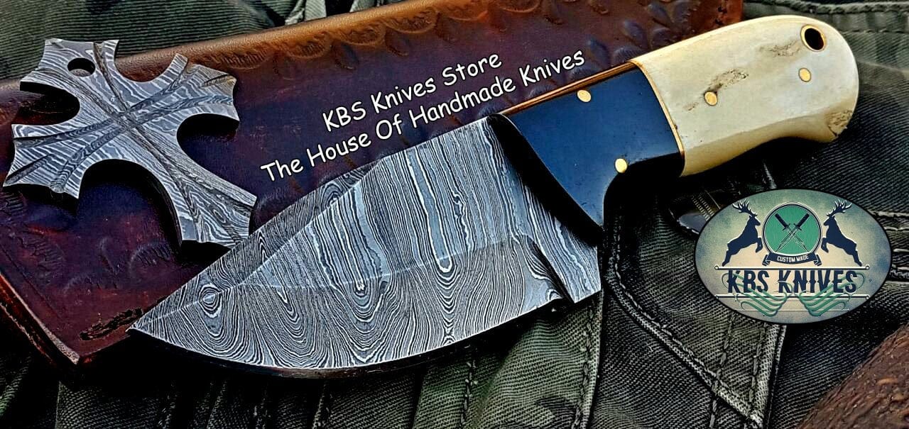KBS Knives Store Skinner Knife Custom Handmade Damascus Steel Skinner Knife