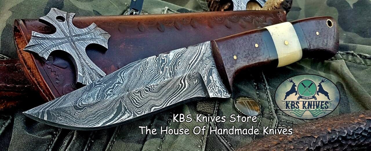 KBS Knives Store Skinner Knife Custom Handmade Damascus Steel Skinning Hunting Knife