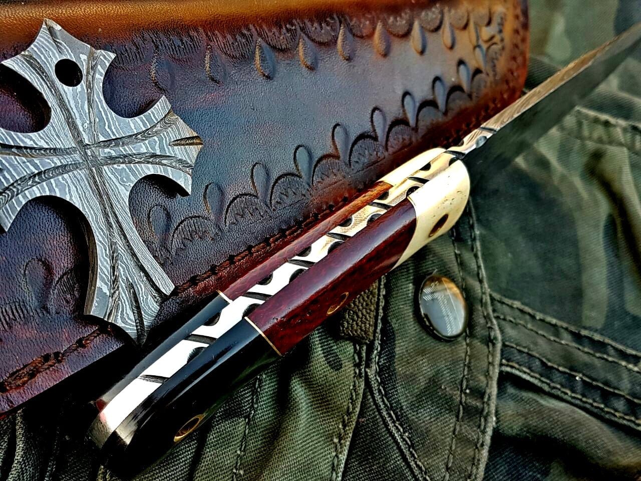 KBS Knives Store Skinner Knife Custom Handmade Damascus Steel Skinning Hunting Knife