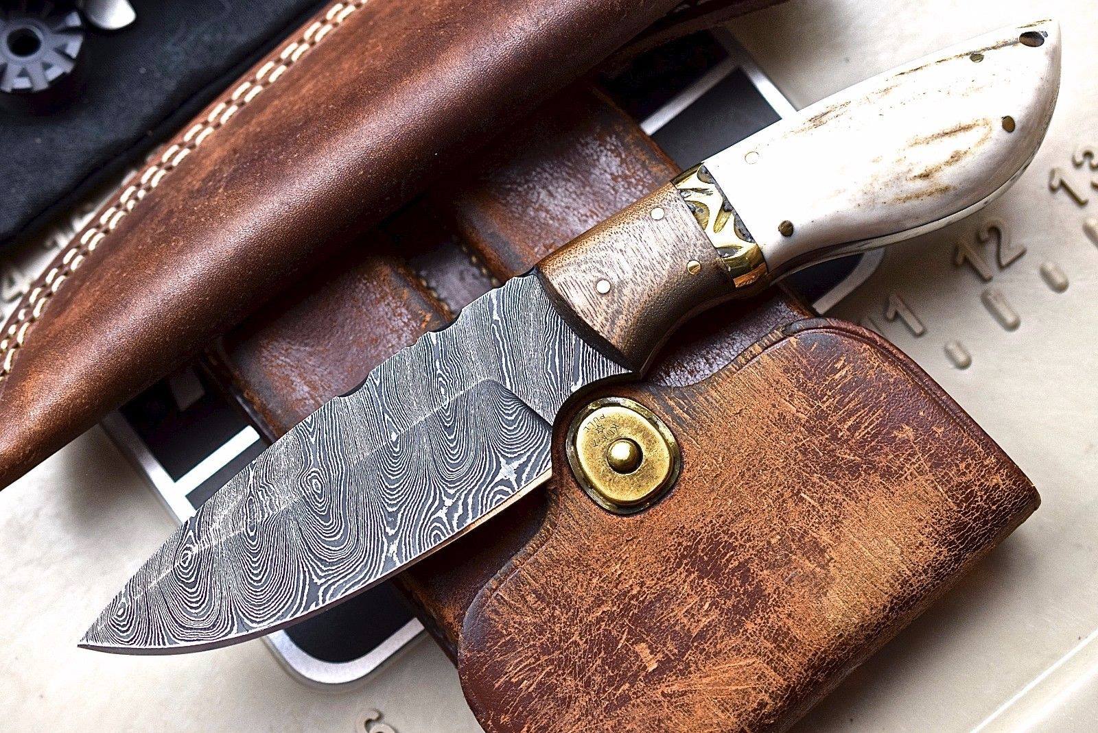 KBS Knives Store Skinner Knife Custom Handmade Damascus Wood-New Zealand Red Stag Hunting Skinning Knife