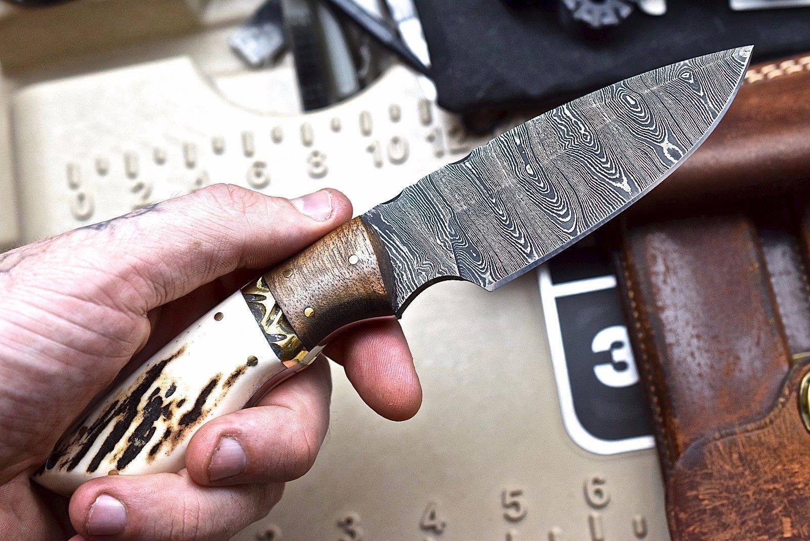 KBS Knives Store Skinner Knife Custom Handmade Damascus Wood-New Zealand Red Stag Hunting Skinning Knife