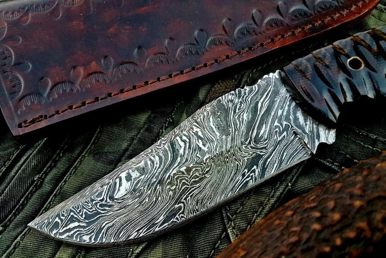KBS Knives Store Skinner Knife Custom Handmade Firestorm Damascus Steel Hunting Skinning Knife