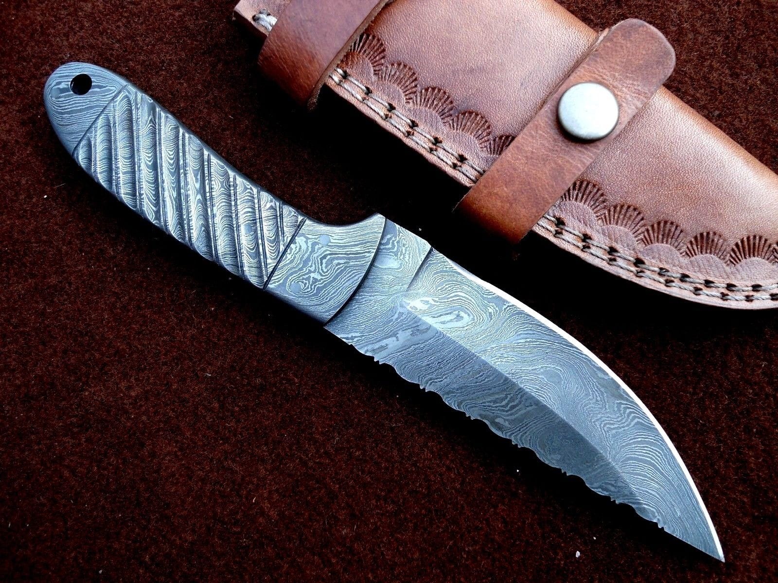 KBS Knives Store Skinner Knife Custom Handmade Full Damascus Steel Skinning Knife