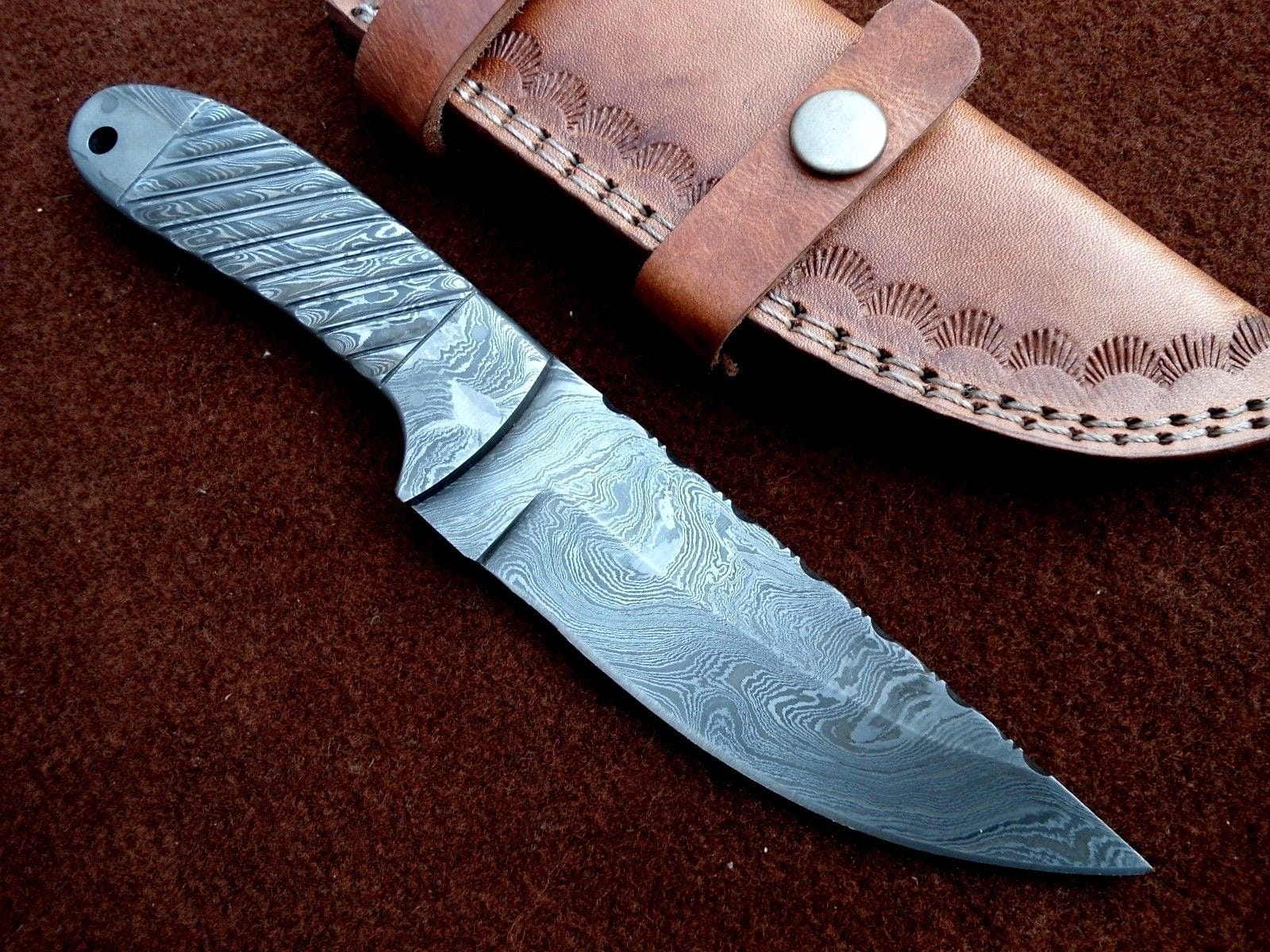 KBS Knives Store Skinner Knife Custom Handmade Full Damascus Steel Skinning Knife