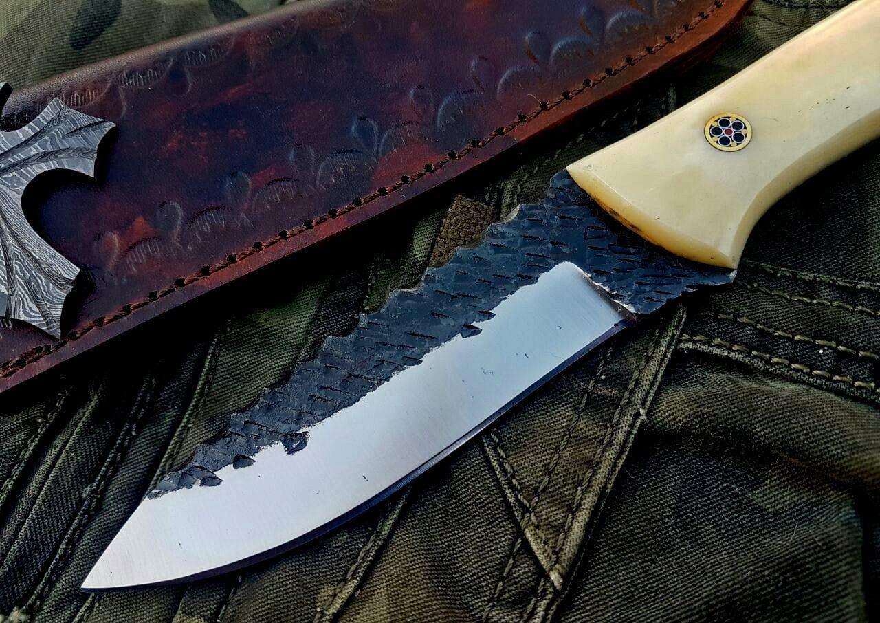 KBS Knives Store Skinner Knife Custom Handmade Hammered 1095 High Carbon Steel Hunting Skinning Knife