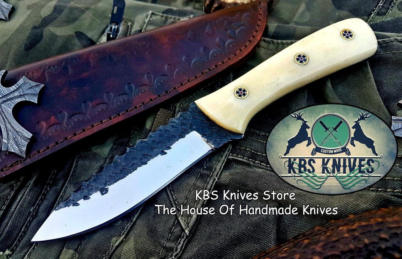 KBS Knives Store Skinner Knife Custom Handmade Hammered 1095 High Carbon Steel Hunting Skinning Knife