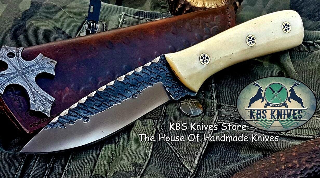 KBS Knives Store Skinner Knife Custom Handmade Hammered 1095 High Carbon Steel Hunting Skinning Knife