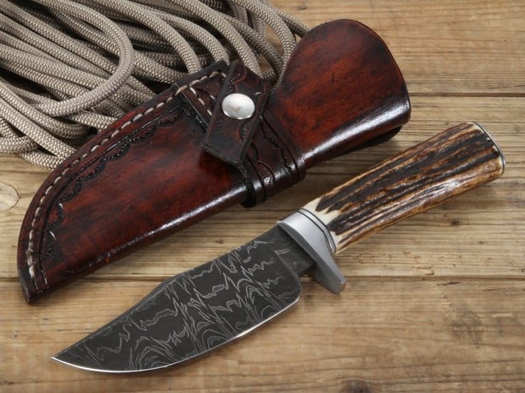 KBS Knives Store Skinner Knife Custom Handmade Musso Old Style Damascus Steel Blade Skinning/Hunting Knife