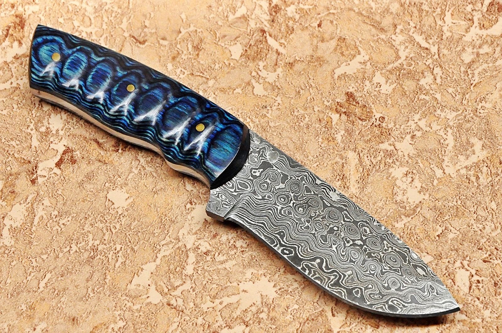KBS Knives Store Skinner Knife Custom Handmade Raindrop Damascus Skinning Knife