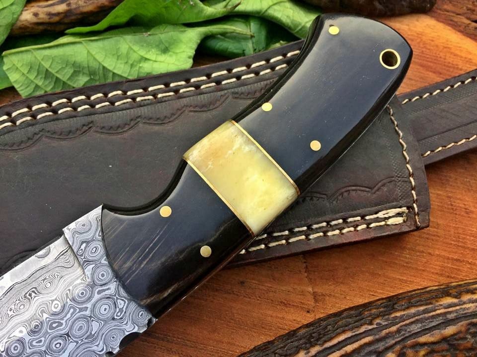 KBS Knives Store Skinner Knife Custom Handmade Raindrop Damascus Steel Hunting Skinning Knife