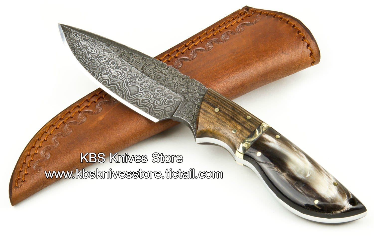 KBS Knives Store Skinner Knife Custom Handmade Raindrop Damascus Steel Hunting Skinning Knife