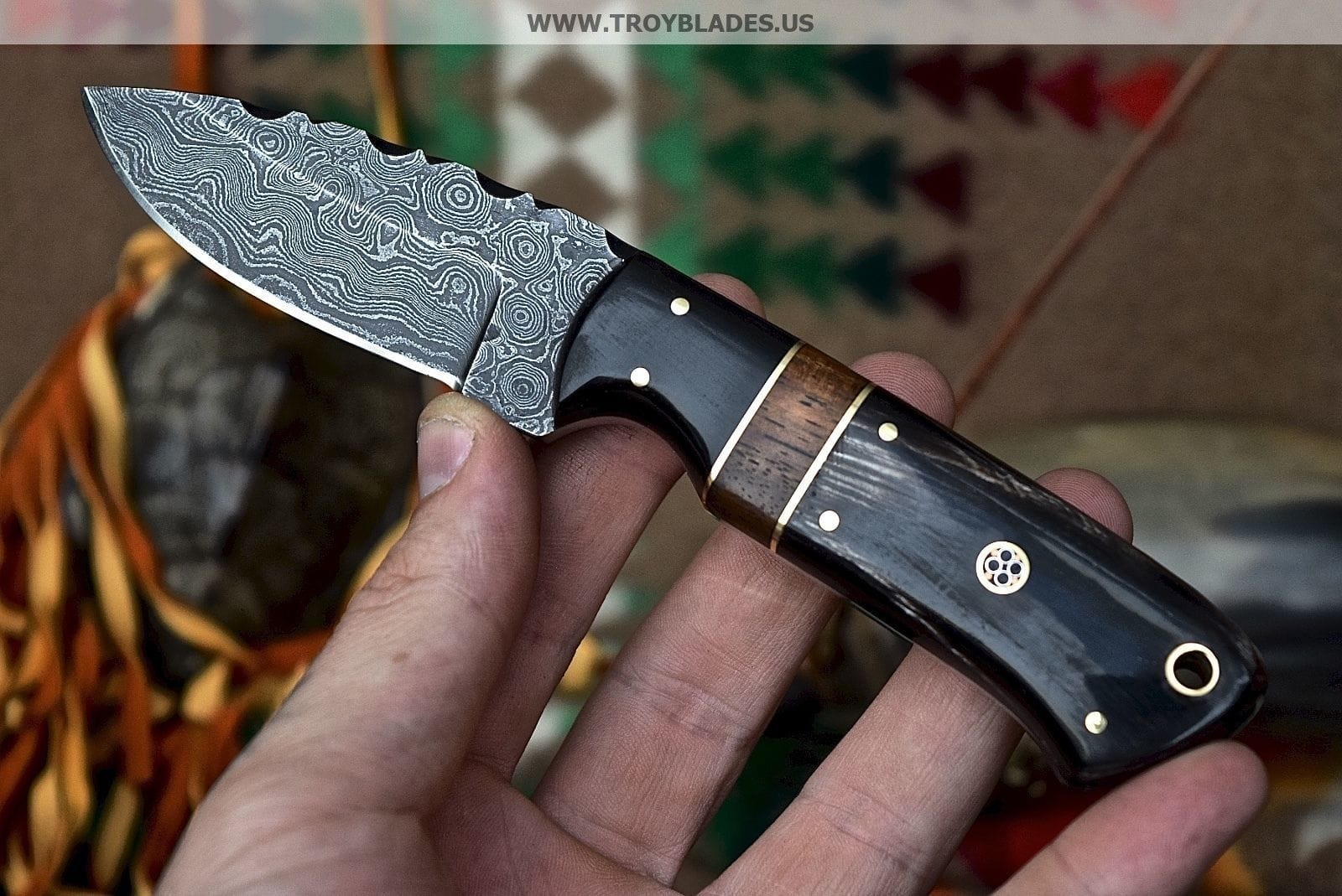 KBS Knives Store Skinner Knife Custom Handmade Raindrop Damascus Steel Skinner Knife