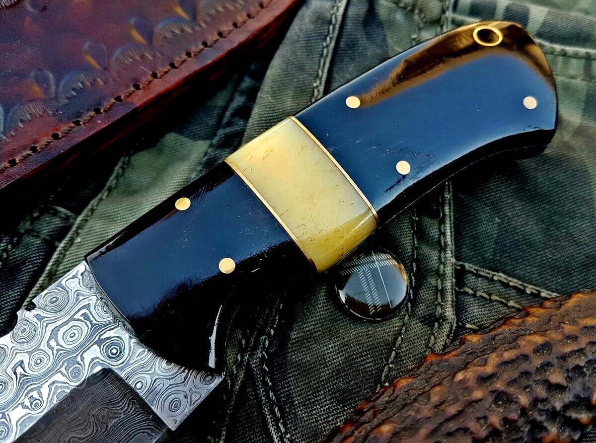 KBS Knives Store Skinner Knife Custom Handmade Raindrop Damascus Steel Skinning Knife
