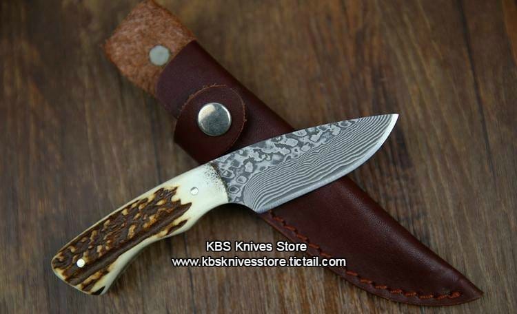 KBS Knives Store Skinner Knife Custom Handmade Twist Damascus New Zealand Red Stag Hunting Skinning Knife