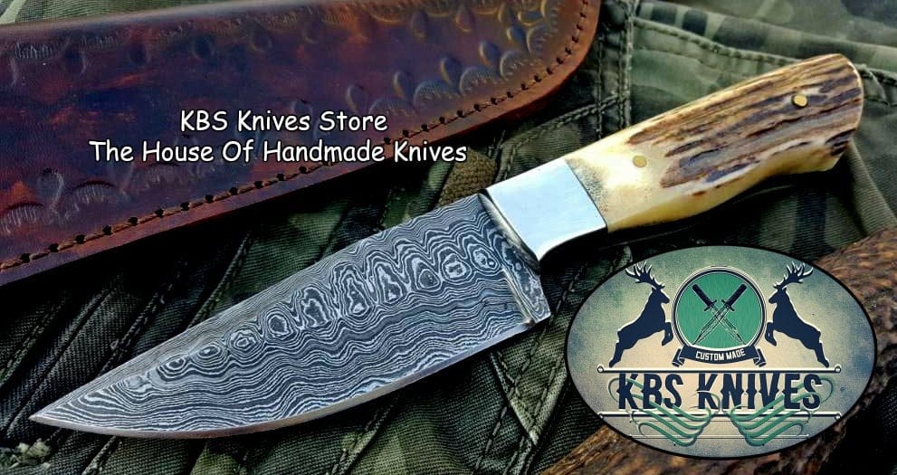 KBS Knives Store Skinner Knife Custom Handmade Twist Damascus Steel EDC Skinning Knife