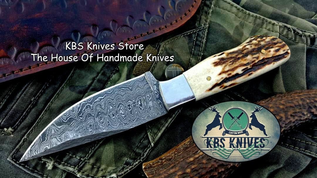KBS Knives Store Skinner Knife Custom Handmade Twist Damascus Steel EDC Skinning Knife