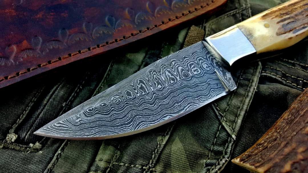 KBS Knives Store Skinner Knife Custom Handmade Twist Damascus Steel EDC Skinning Knife
