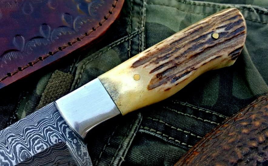KBS Knives Store Skinner Knife Custom Handmade Twist Damascus Steel EDC Skinning Knife