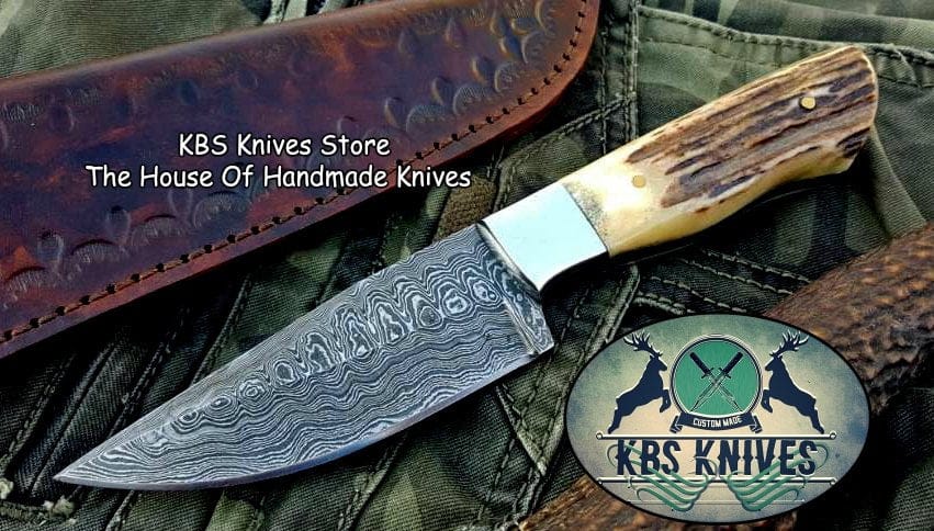 KBS Knives Store Skinner Knife Custom Handmade Twist Damascus Steel EDC Skinning Knife