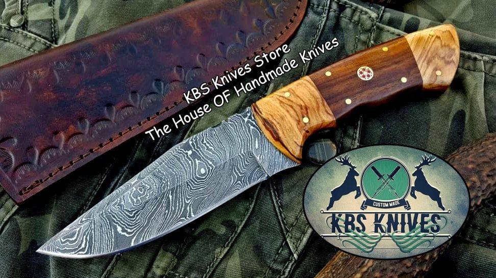KBS Knives Store Skinner Knife Custom Handmade Twist Damascus Steel Hunting Skinning Knife