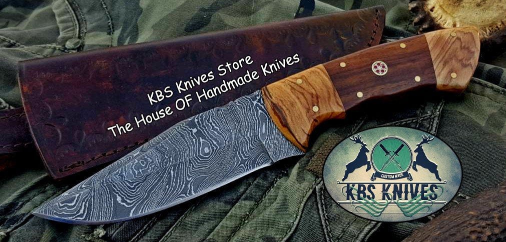 KBS Knives Store Skinner Knife Custom Handmade Twist Damascus Steel Hunting Skinning Knife