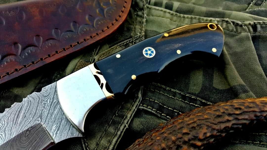 KBS Knives Store Skinner Knife Custom Handmade Twist Damascus Steel Hunting Skinning Knife