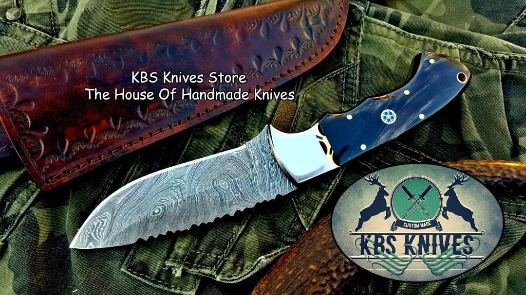 KBS Knives Store Skinner Knife Custom Handmade Twist Damascus Steel Hunting Skinning Knife