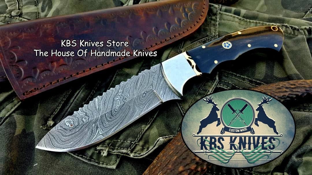 KBS Knives Store Skinner Knife Custom Handmade Twist Damascus Steel Hunting Skinning Knife
