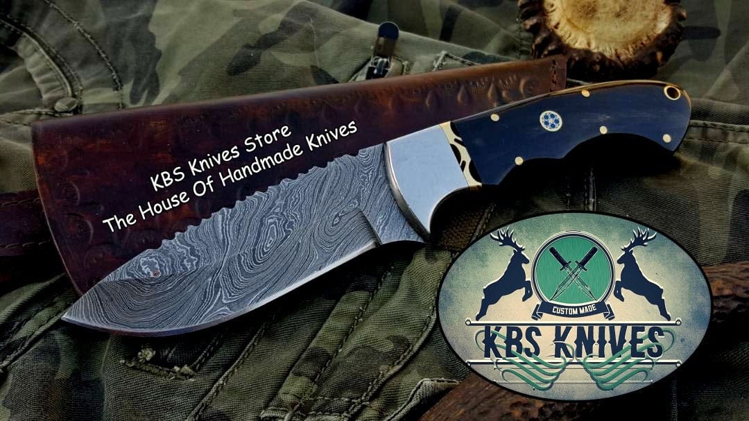 KBS Knives Store Skinner Knife Custom Handmade Twist Damascus Steel Hunting Skinning Knife