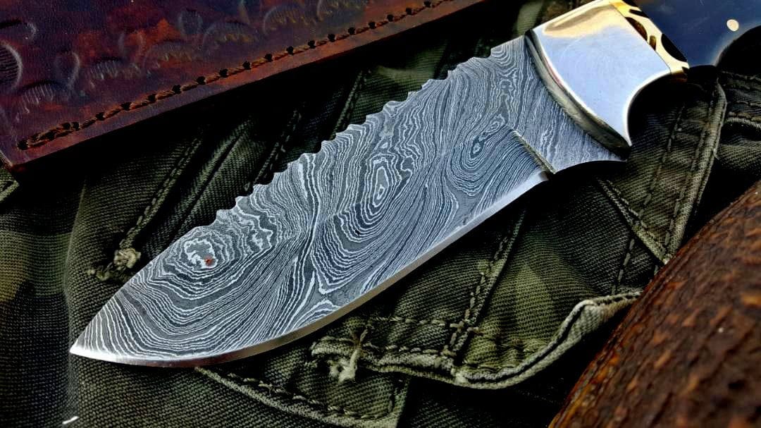 KBS Knives Store Skinner Knife Custom Handmade Twist Damascus Steel Hunting Skinning Knife