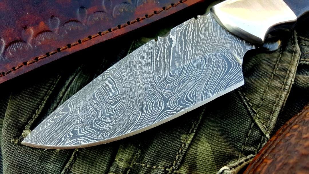 KBS Knives Store Skinner Knife Custom Handmade Twist Damascus Steel Hunting Skinning Knife