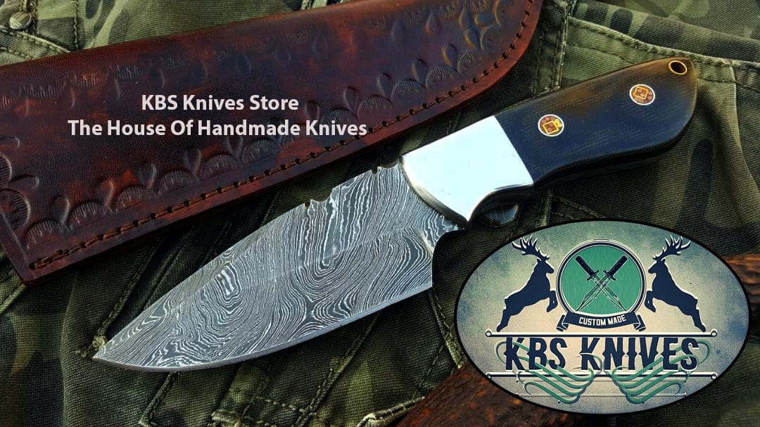 KBS Knives Store Skinner Knife Custom Handmade Twist Damascus Steel Hunting Skinning Knife