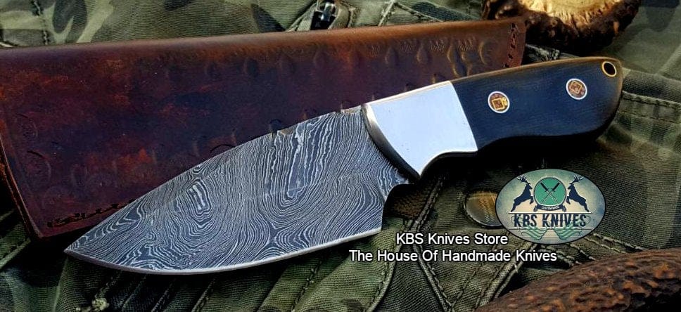 KBS Knives Store Skinner Knife Custom Handmade Twist Damascus Steel Hunting Skinning Knife
