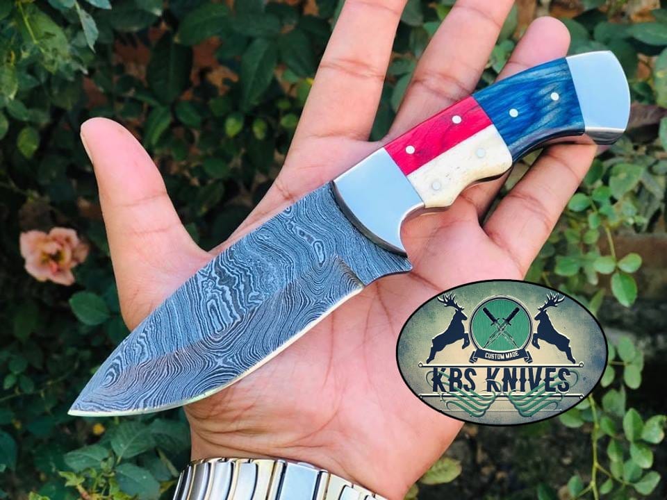 KBS Knives Store Skinner Knife Custom Handmade Twist Damascus Steel Hunting Skinning Knife