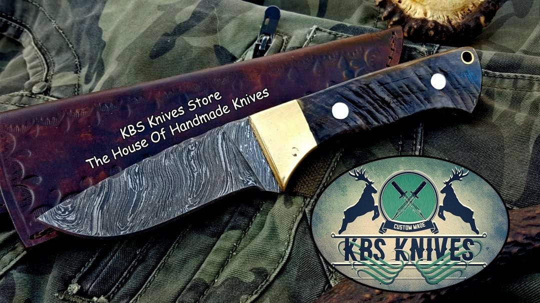 KBS Knives Store Skinner Knife Custom Handmade Twist Damascus Steel Skinner Knife