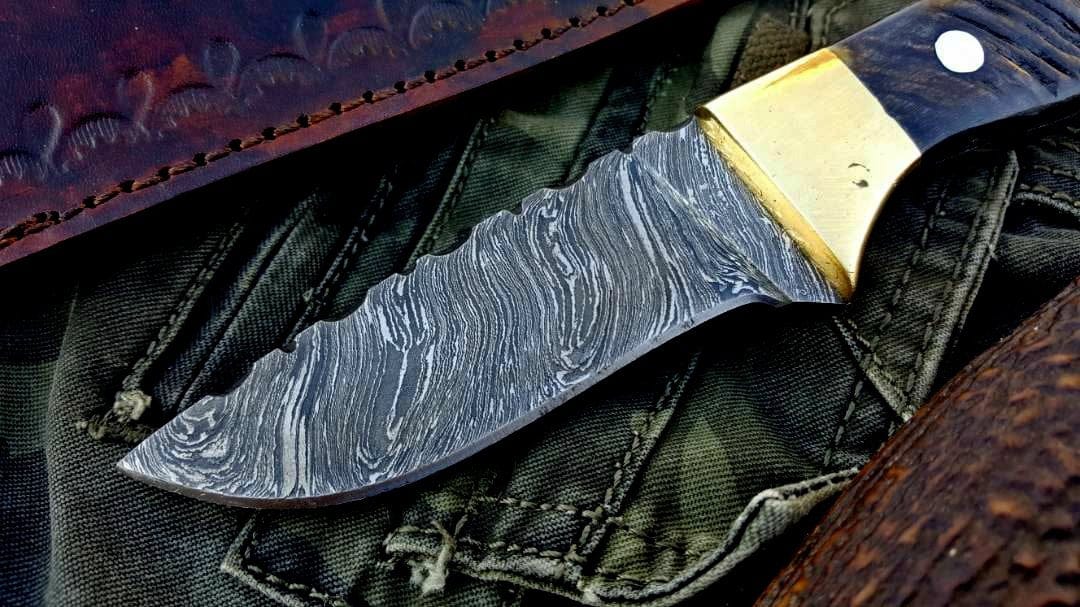 KBS Knives Store Skinner Knife Custom Handmade Twist Damascus Steel Skinner Knife