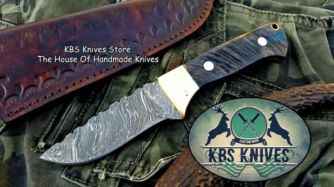 KBS Knives Store Skinner Knife Custom Handmade Twist Damascus Steel Skinner Knife